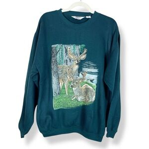 Vintage Deer Pullover Sweatshirt Crewneck Outdoors Green